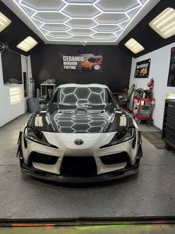 Toyota Supra with hexagon ceramic coating pattern demo